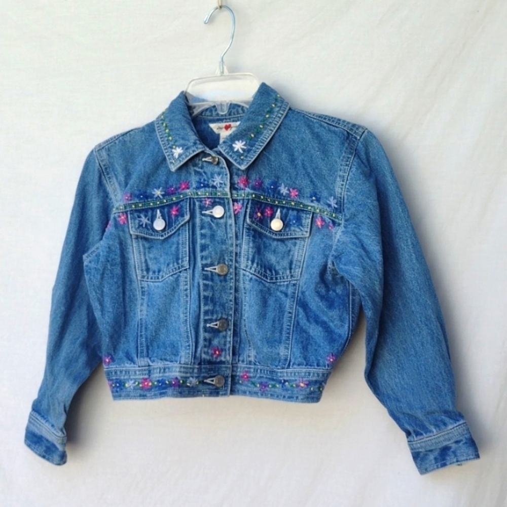 GAP Original Floral Embroidered Denim Jacket Child's Small/Medium